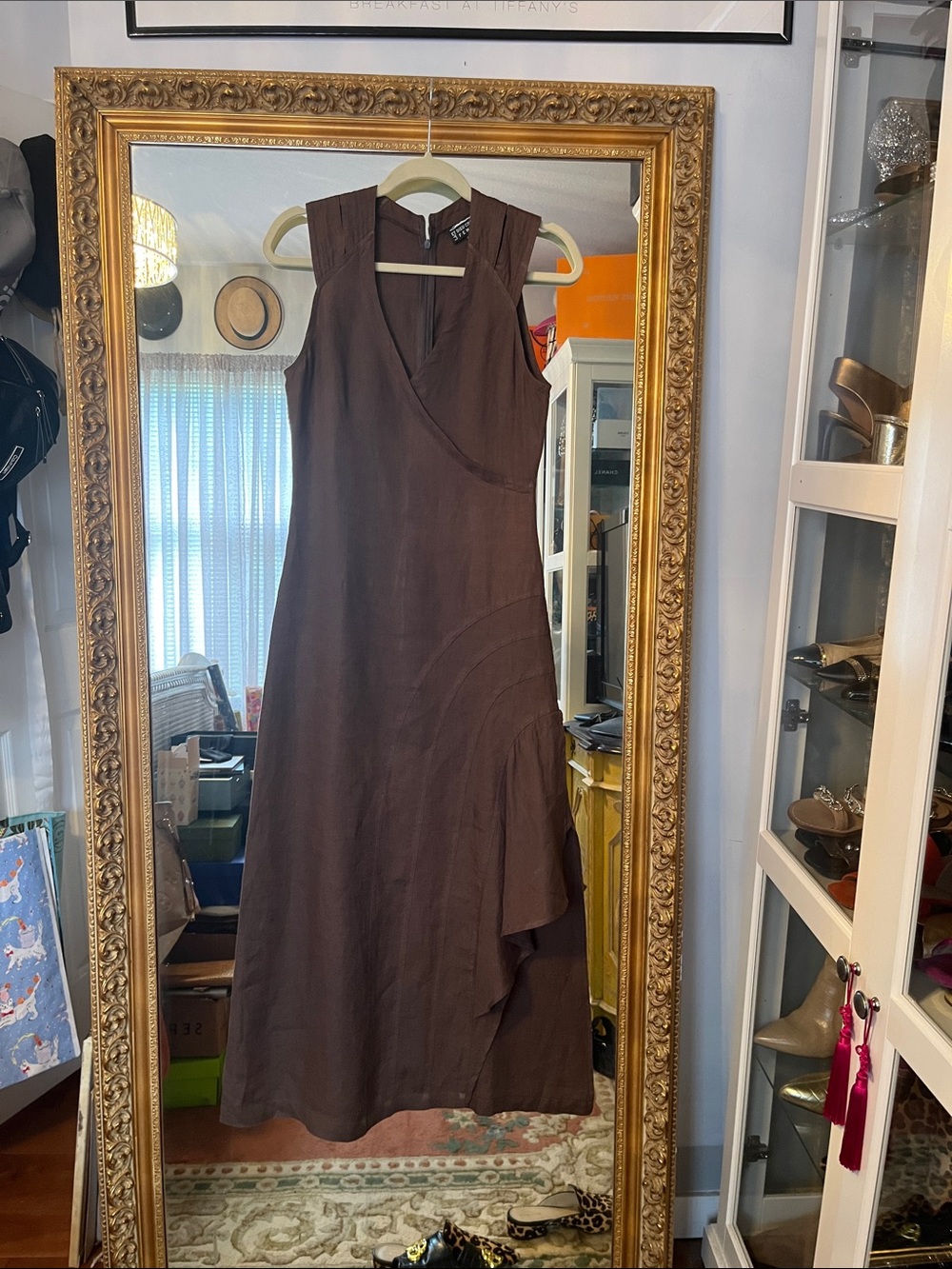 La Et Dieu Crea Femmme vintage Brown Linen Sleeveless Dress 🤎